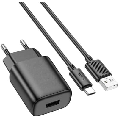 Зарядний пристрій HOCO C134A USB + cable USB to USB-C 2.4A black (6942007621359)