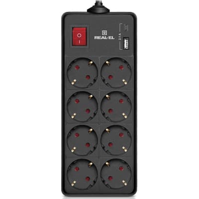 Мережевий фільтр живлення REAL-EL RS-PROTECT 805 1.8m, black (EL122300042)