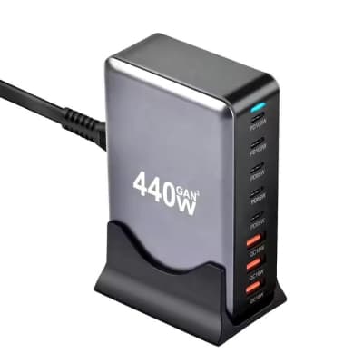 Зарядний пристрій XoKo 2xUSB-С PD100W + 3xUSB-С PD65W + 3xUSB QC18W 440W GaN (QC-400)
