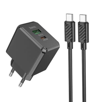Зарядний пристрій HOCO CS14A USB-C PD20W + USB QC3.0 + cable USB-C to USB-C black (6942007603911)