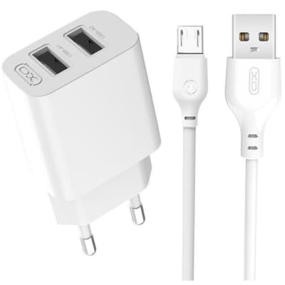Зарядний пристрій XO L109 12W (2USB/2.4A) + USB - MicroUSB White (XO-L109-M)