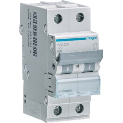 Автоматичний вимикач Hager 2-п. C 20A (6kA) 2M (A) (MCN220)