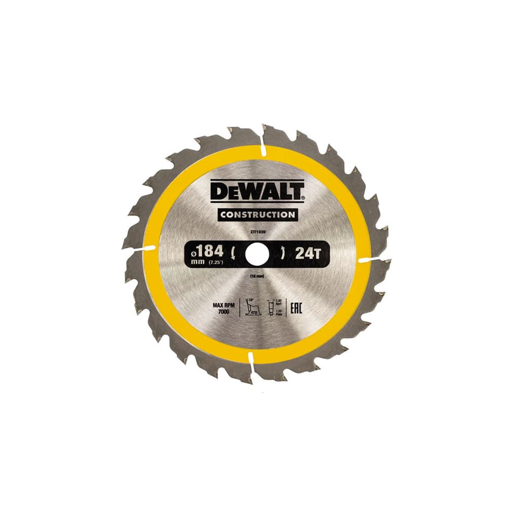 Диск пильний DeWALT CONSTRUCTION, 184 х 16 мм, 24z (ATB), 16 градусів (DT1939)