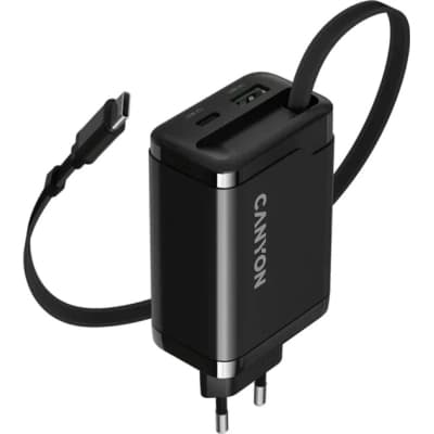 Зарядний пристрій Canyon 1xUSB-C PD65W + 1xUSB QC3.0 + cable USB-C to USB-C black (CNS-CURC65ACB)