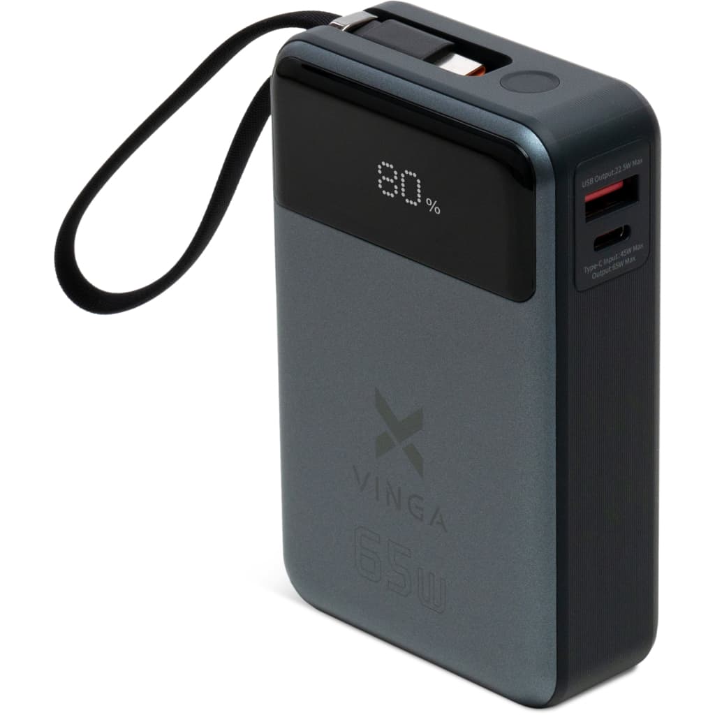 Батарея універсальна Vinga 20000 mAh 65W Display USB-C Cable Grey (VPBB2065C)