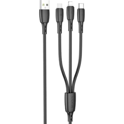 Дата кабель USB 2.0 AM to Lightning + Micro 5P + USB-C 1.0m 2A PVC BX71 black BOROFONE (6974443384543)