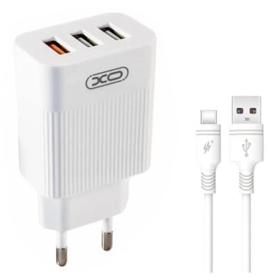 Зарядний пристрій XO 1xUSB QC3.0 18W + 2xUSB 2.4A + cable USB-C white (L72-TC-WH)