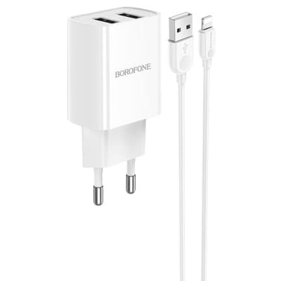 Зарядний пристрій BOROFONE BA53A 2xUSB + cable USB to Lightning 10.5W White (BA53AWi)