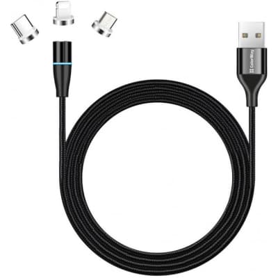 Дата кабель USB 2.0 AM to Lightning + Micro 5P + USB-C 1.0m Magnetic ColorWay (CW-CBUU038-BK)