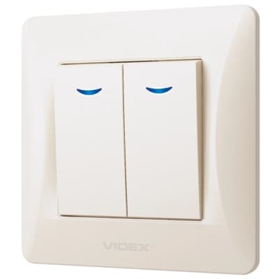Вимикач Videx BINERA 2кл з підсвічуванням кремовий (VF-BNSW2L-CR)