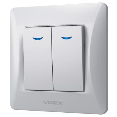 Вимикач Videx BINERA 2кл з підсвічуванням срібний (VF-BNSW2L-SS)