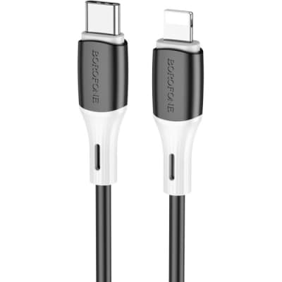 Дата кабель USB-C to Lightning 1.0m 3A 20W silicone BX79 black BOROFONE (6974443384727)