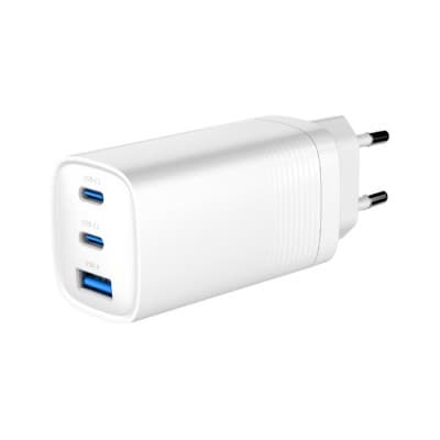 Зарядний пристрій Gembird USB-A + 2xType-C (PD18W + QC3.0 27W) white (TA-UC-PDQC65-01-W)