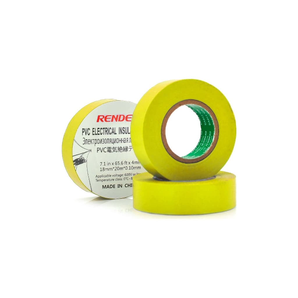 Ізоляційна стрічка Render 0.10мм*18мм*20м Yellow, temp-10+80°С, 2000V, 10 шт. (0,10мм*18мм*20м-Y)