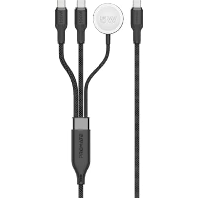 Дата кабель USB-C to 2xUSB-C 100W + Apple Watch 5W 1.4m FUSION-CCW black Promate (fusion-ccw.black)