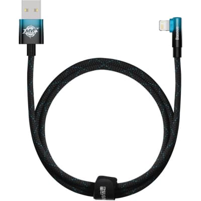 Дата кабель USB 2.0 AM to Lightning 1.0m 2.4A 90° corner black/blue Baseus (CAVP000021)