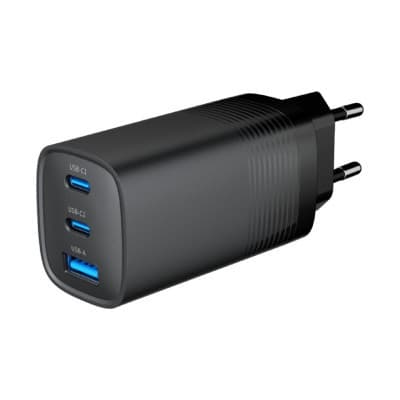 Зарядний пристрій Gembird USB-A + 2xType-C (PD18W + QC3.0 27W) black (TA-UC-PDQC65-01-BK)