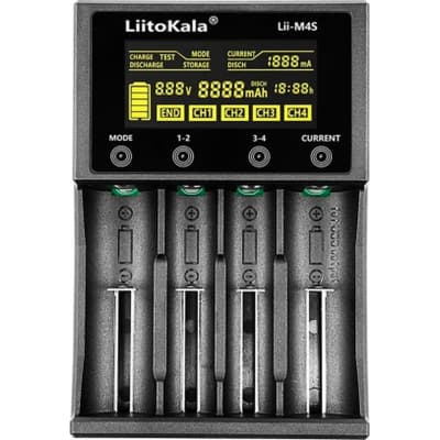 Зарядний пристрій для акумуляторів Liitokala 4 Slots, Type-C, LED disp, Li-ion 3.7V/1.2V, AA/AAA, 18650/26650/16340/14500/10440/18500 (Lii-M4S)