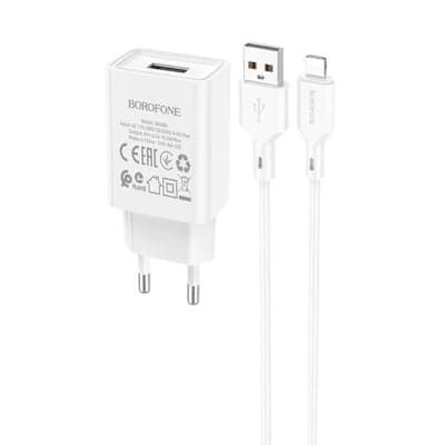 Зарядний пристрій BOROFONE BA68A USB + cable USB to Lightning 10.5W White (BA68AWi)