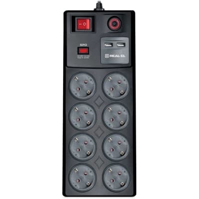 Мережевий фільтр живлення REAL-EL RS-8F USB CHARGE 3m, black (EL122300004)