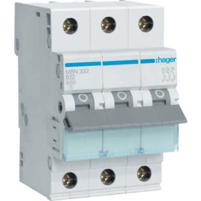 Автоматичний вимикач Hager 3-п. B 32A (6kA) 3M (A) (MBN332)