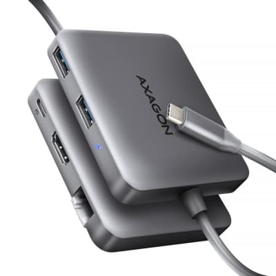Концентратор AXAGON USB-C to 2xUSB-A + HDMI + RJ45 + PD 100W 0.2m grey (HMC-5HL)