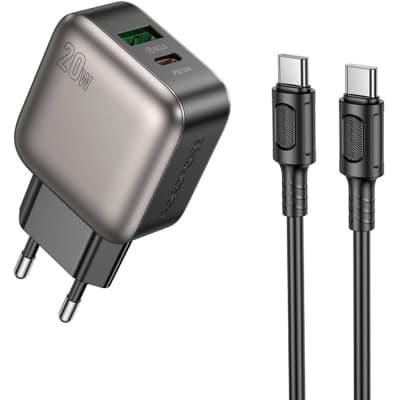 Зарядний пристрій BOROFONE BAS54A Absolute 1xUSB-C PD20W + 1xUSB QC3.0 + cable USB-C to USB-C Black (6941991116223)