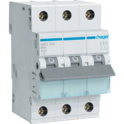 Автоматичний вимикач Hager 3-п. B 40A (6kA) 3M (B) (MBN340)