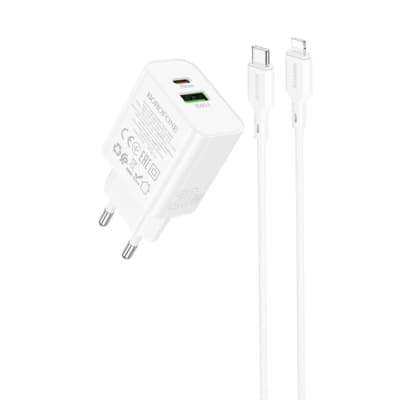 Зарядний пристрій BOROFONE BA88A 1xUSB-C PD20W + 1xUSB QC3.0 + cable USB-C to Lightning White (BA88A/20WLW)