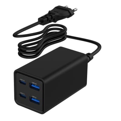 Зарядний пристрій Gembird 2xUSB-C PD65W + 2xUSB QC3.0 30W black (TA-UC-2A2C-PD65-01-BK)