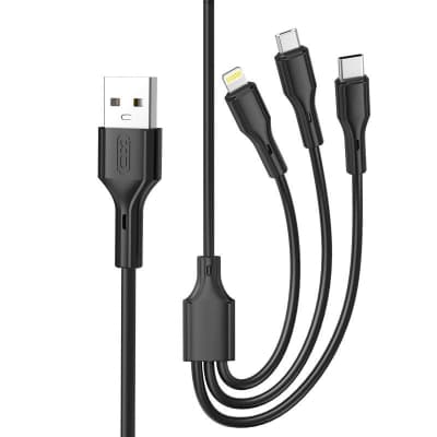 Дата кабель USB 2.0 AM to Lightning + Micro 5P + USB-C 3A black XO (CB-23U3-BK)