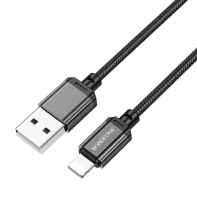 Дата кабель USB 2.0 AM to Lightning 1.0m 2.4A nylon BX87 black BOROFONE (6974443389005)