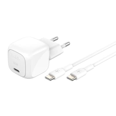 Зарядний пристрій Belkin USB-C PD30W PPS + cable USB-C to USB-C 1.0m PVC white (WCA008KQ1MWH-B6)