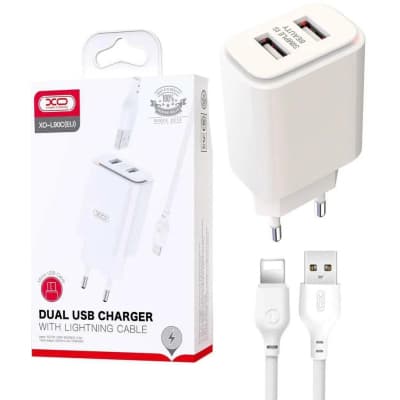 Зарядний пристрій XO L90C (2USB/2.4A) + USB - Lightning White (XO-L90C-L)