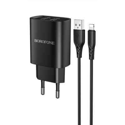 Зарядний пристрій BOROFONE BN2 2xUSB + cable USB to Lightning 10.5W Black (BN2LB)