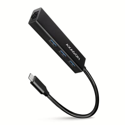 Концентратор AXAGON USB-C to 3xUSB-A + RJ45 0.2m metal black (HMC-GL3A)