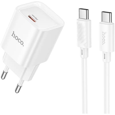 Зарядний пристрій HOCO C146A Charm USB-C PD20W + cable USB-C to USB-C White (6942007630269)