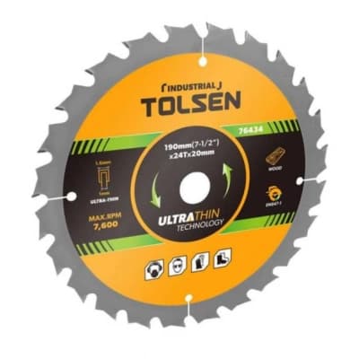 Диск пильний Tolsen з ТВС напайками по дереву 190х24Т*20мм Ultra тонкий (76434)