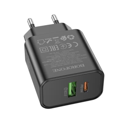 Зарядний пристрій BOROFONE 1xUSB-C PD20W + 1xUSB QC3.0 black (BA88A/20WB)