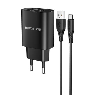 Зарядний пристрій BOROFONE BN2 2xUSB + cable USB to USB-C 10.5W Black (BN2TB)