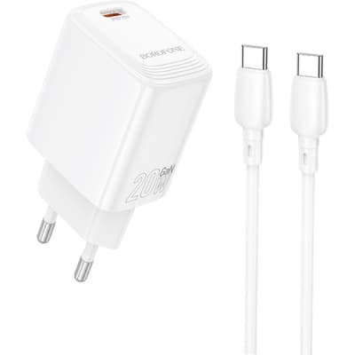Зарядний пристрій BOROFONE BN26 Fuente USB-C PD20W + cable USB-C to USB-C White (6941991120251)