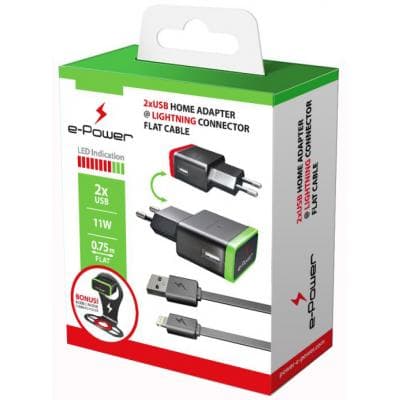 Зарядний пристрій E-power 2 * USB 2.1A + кабель Lightning (EP712HAS)