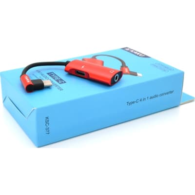 Перехідник USB-C 4-in-1 Audio Adapter USB-C + 3.5mm red iKAKU (KSC-377-TC-R)