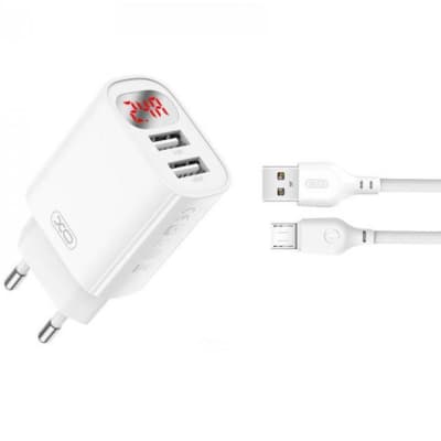 Зарядний пристрій XO L95 (2USB/2.4A) + USB - MicroUSB White (XO-L95-M)