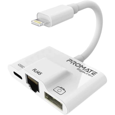 Адаптер Lightning to RJ45 Ethernet + USB 3.0 OTG + Lightning Promate (gigalink-i.white)