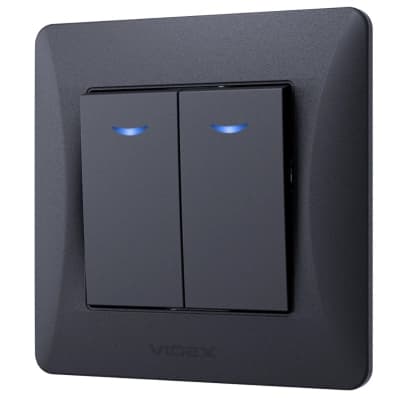 Вимикач Videx BINERA 2кл з підсвіткою чорний графіт (VF-BNSW2L-BG)