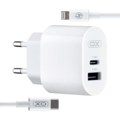 Зарядний пристрій XO L97 (1Type-C/1USB/2.4A) + Type-C - Lightning White (XO-L97-LG)