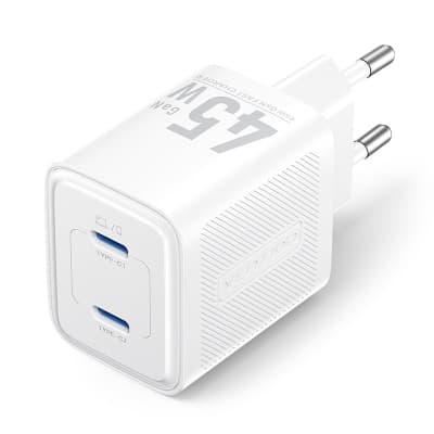 Зарядний пристрій VENTION 2xUSB-C PD45W GaN transparent white (FCFW0-EU)