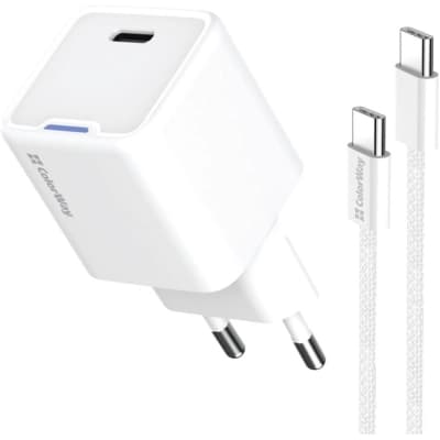 Зарядний пристрій ColorWay GaN Mini 25W PD Port PPS USB-C white cable Type-C (CW-CHS052PDC-WT)