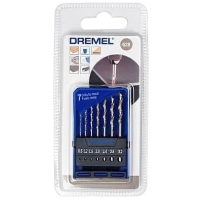 Набір свердл Dremel по металу 628, 7шт., 0.8,1.2,1.6,2.0,2.4,2.8,3.0 мм, HSS (2.615.062.832)